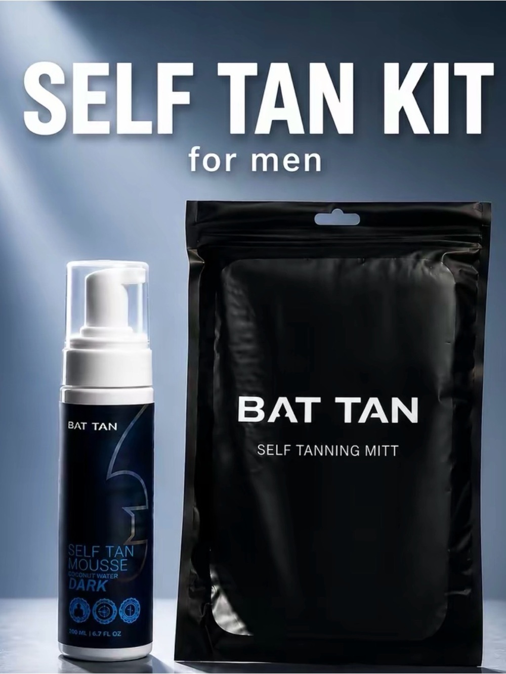Self Tan Mousse Kit for Men — Dark Brown with Black Mitt